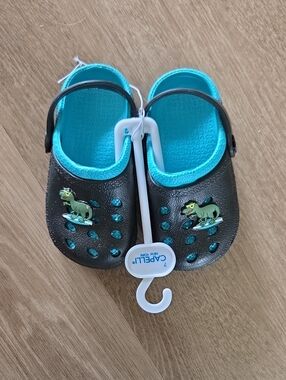 Kids Black & Teal Dinosaur Croc Like Shoes